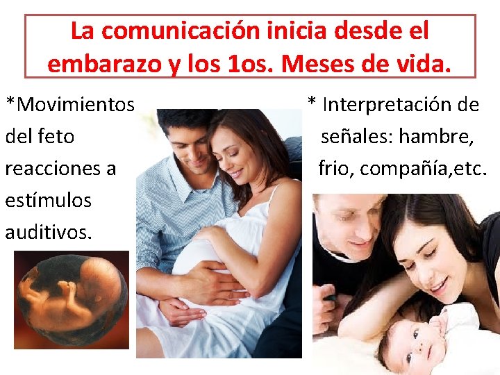 La comunicación inicia desde el embarazo y los 1 os. Meses de vida. *Movimientos