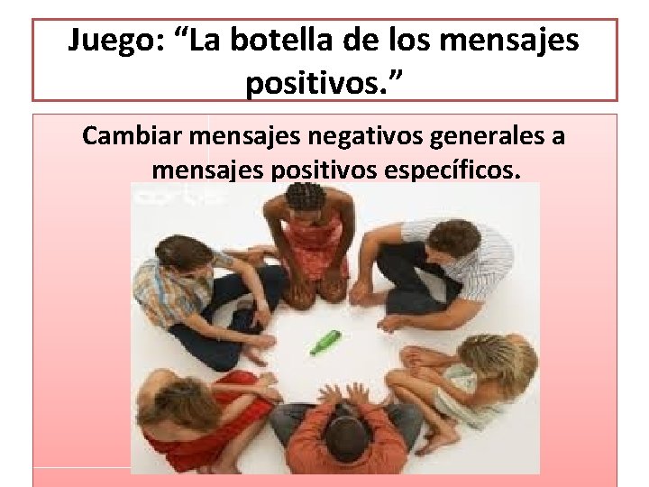 Juego: “La botella de los mensajes positivos. ” Cambiar mensajes negativos generales a mensajes
