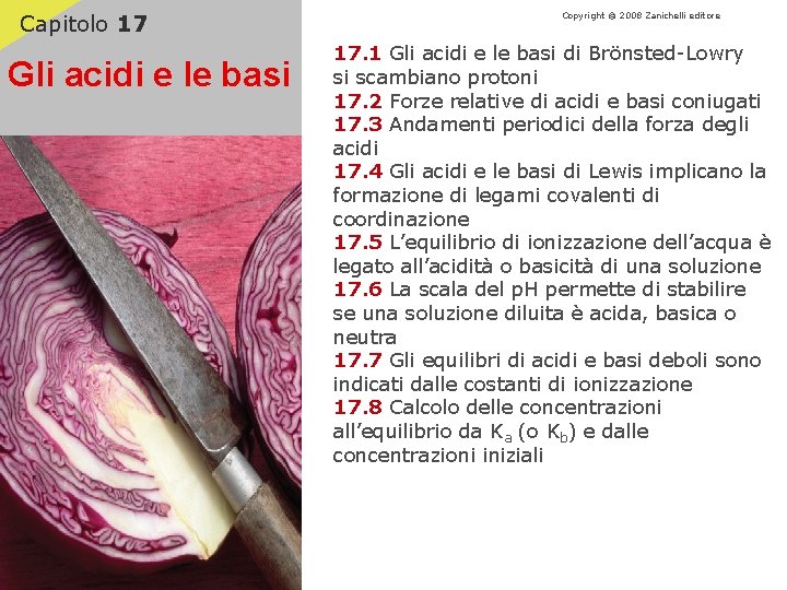 Capitolo 17 Gli acidi e le basi Copyright © 2008 Zanichelli editore 17. 1