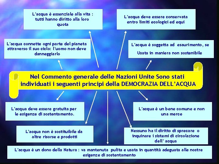 L’acqua è essenziale alla vita : tutti hanno diritto alla loro quota L’acqua connette