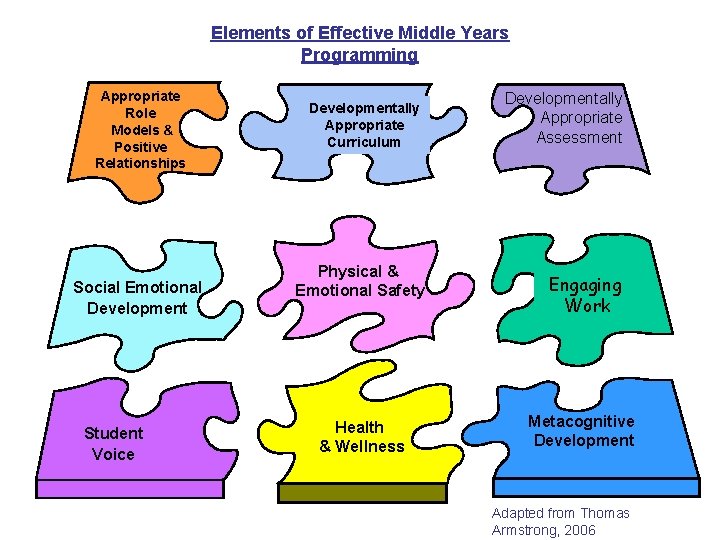 Elements of Effective Middle Years Programming Appropriate Role Models & Positive Relationships Social Emotional