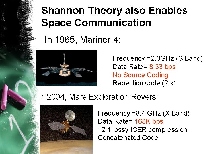 Shannon Theory also Enables Space Communication In 1965, Mariner 4: Frequency =2. 3 GHz