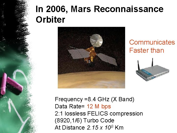 In 2006, Mars Reconnaissance Orbiter Communicates Faster than Frequency =8. 4 GHz (X Band)