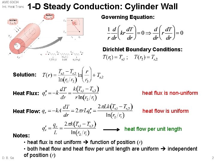 AME 60634 Int. Heat Trans. 1 -D Steady Conduction: Cylinder Wall Governing Equation: Dirichlet AME 60634 Int. Heat Trans. 1 -D Steady Conduction: Cylinder Wall Governing Equation: Dirichlet