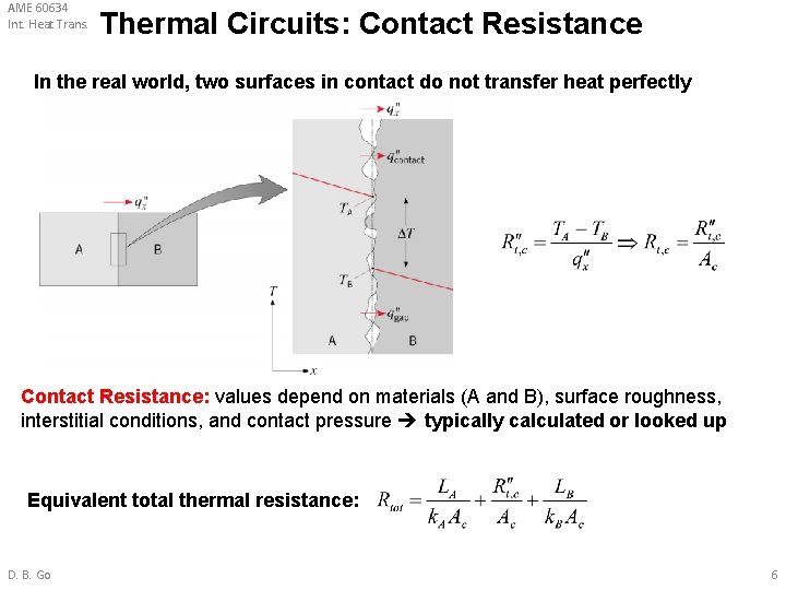 AME 60634 Int. Heat Trans. Thermal Circuits: Contact Resistance In the real world, two AME 60634 Int. Heat Trans. Thermal Circuits: Contact Resistance In the real world, two