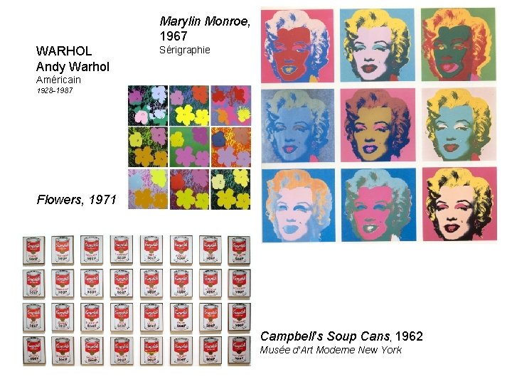 Marylin Monroe, 1967 WARHOL Andy Warhol Sérigraphie Américain 1928 -1987 Flowers, 1971 Campbell's Soup