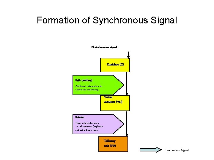 Formation of Synchronous Signal Plesiochronous signal Container (C) Path overhead Additional information for end-to-end