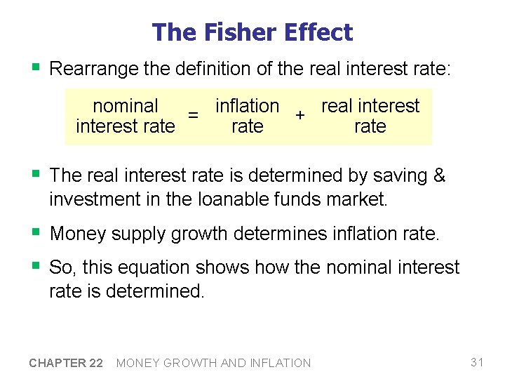 The Fisher Effect § Rearrange the definition of the real interest rate: nominal real