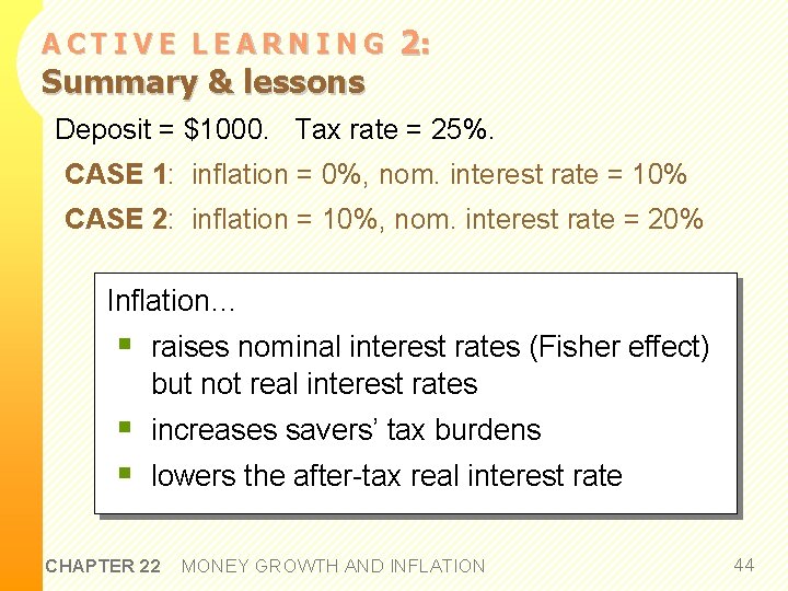 ACTIVE LEARNING Summary & lessons 2: Deposit = $1000. Tax rate = 25%. CASE