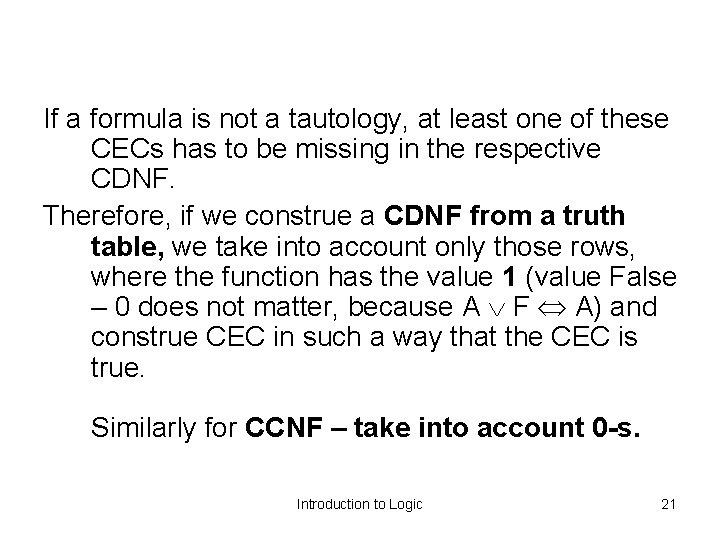 If a formula is not a tautology, at least one of these CECs has