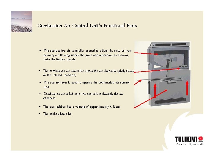 Combustion Air Control Unit’s Functional Parts • The combustion air controller is used to