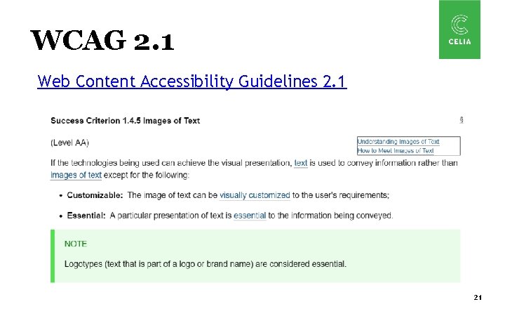 WCAG 2. 1 Web Content Accessibility Guidelines 2. 1 21 