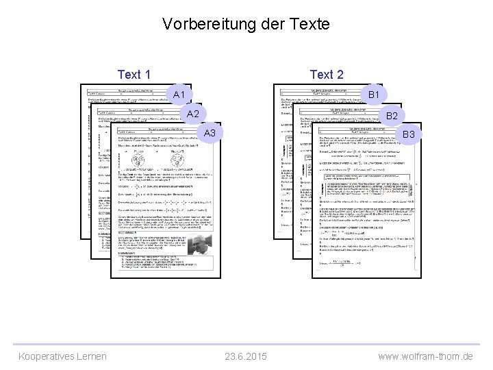 Vorbereitung der Texte Text 1 Text 2 A 1 B 1 A 2 B