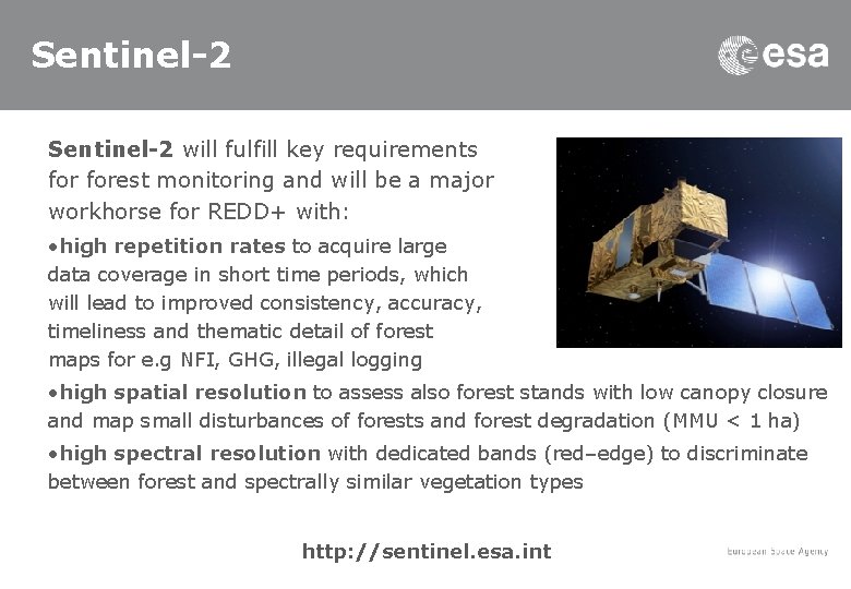 Sentinel-2 will fulfill key requirements forest monitoring and will be a major workhorse for