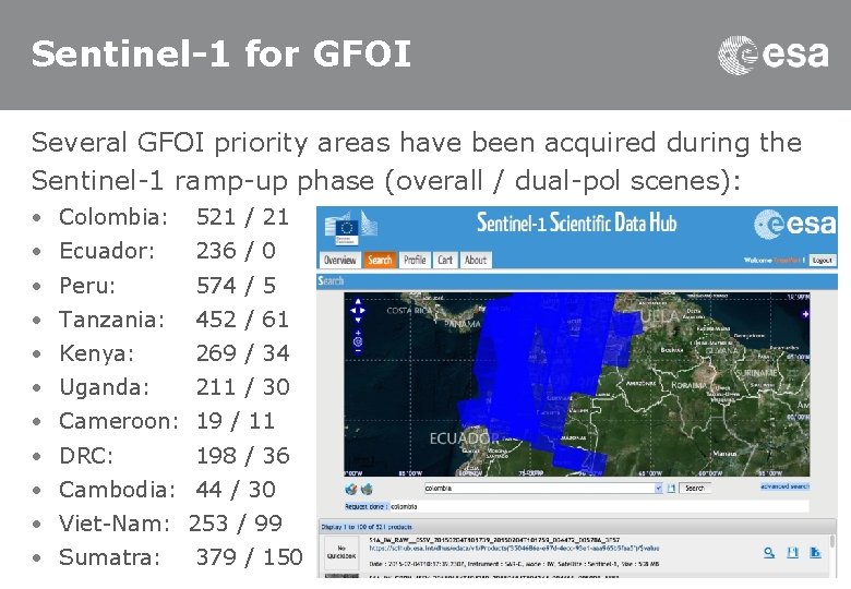 Sentinel-1 for GFOI Several GFOI priority areas have been acquired during the Sentinel-1 ramp-up