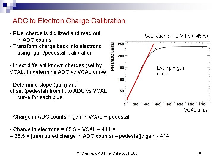 ADC to Electron Charge Calibration - Pixel charge is digitized and read out in