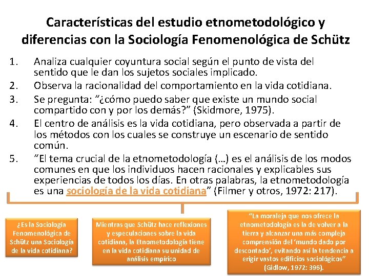 Características del estudio etnometodológico y diferencias con la Sociología Fenomenológica de Schütz 1. 2.