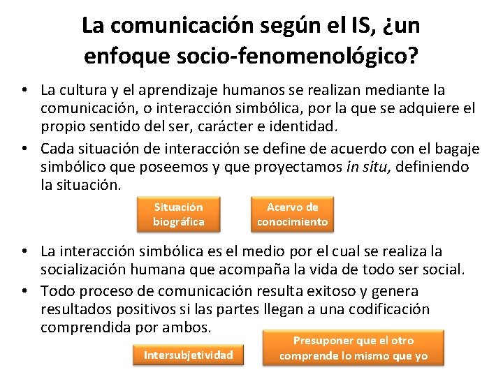 La comunicación según el IS, ¿un enfoque socio-fenomenológico? • La cultura y el aprendizaje