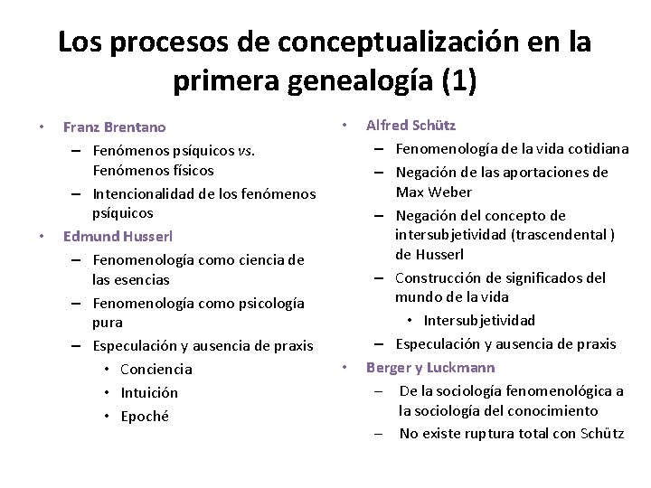 Los procesos de conceptualización en la primera genealogía (1) • • Franz Brentano –