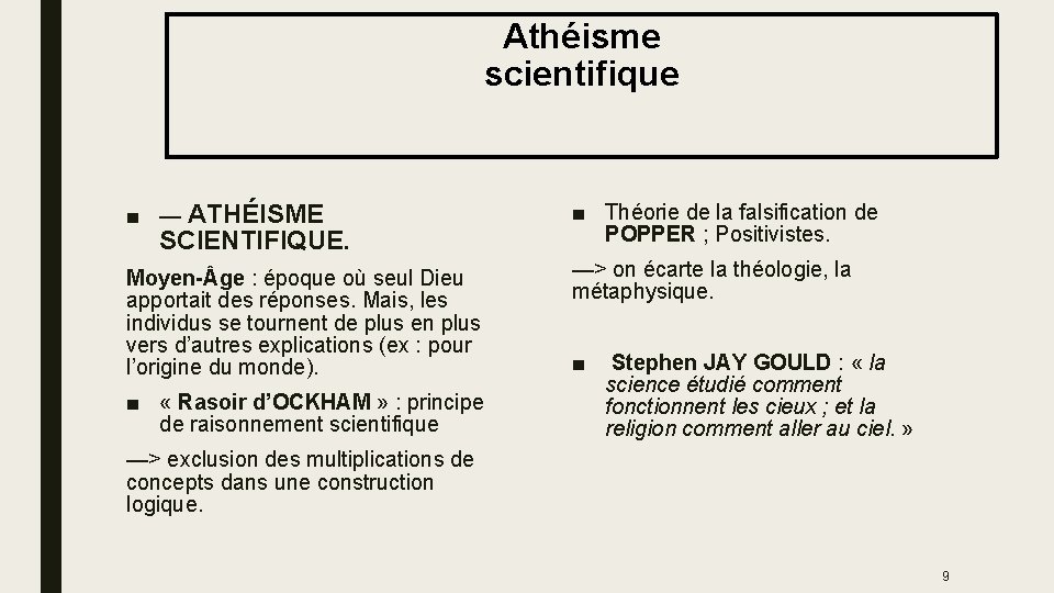 Athéisme scientifique ■ — ATHÉISME ■ Théorie de la falsification de POPPER ; Positivistes.