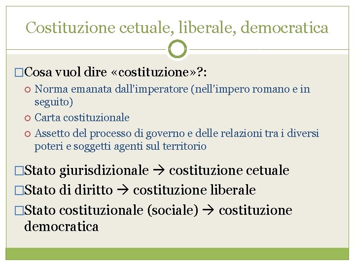 Costituzione cetuale, liberale, democratica �Cosa vuol dire «costituzione» ? : Norma emanata dall’imperatore (nell’impero