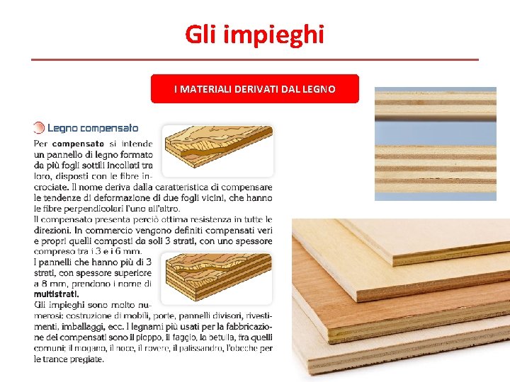 Gli impieghi I MATERIALI DERIVATI DAL LEGNO 