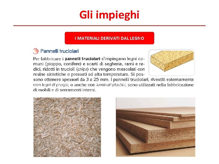 Gli impieghi I MATERIALI DERIVATI DAL LEGNO 