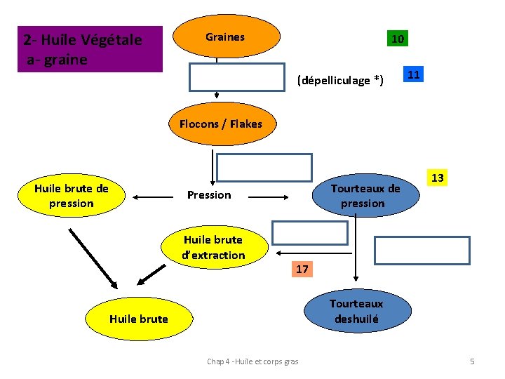 2 - Huile Végétale a- graine Graines 10 (dépelliculage *) 11 Flocons / Flakes