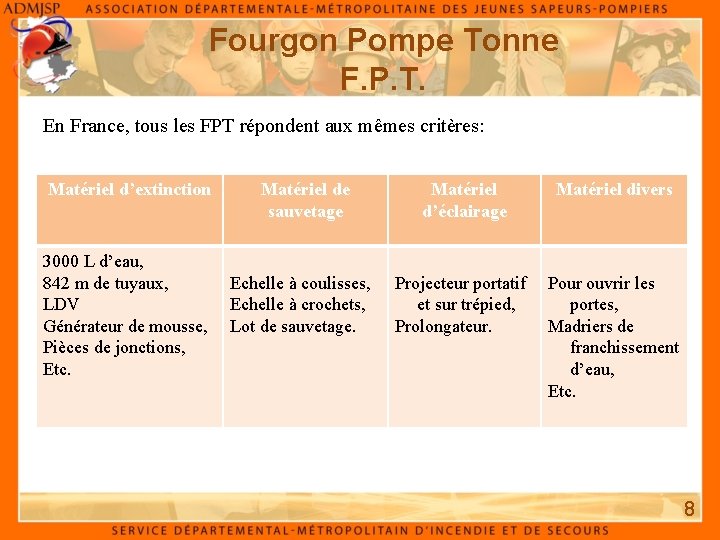 Fourgon Pompe Tonne F. P. T. En France, tous les FPT répondent aux mêmes