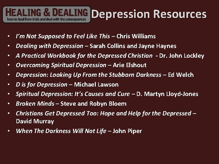 Depression Resources I’m Not Supposed to Feel Like This – Chris Williams Dealing with