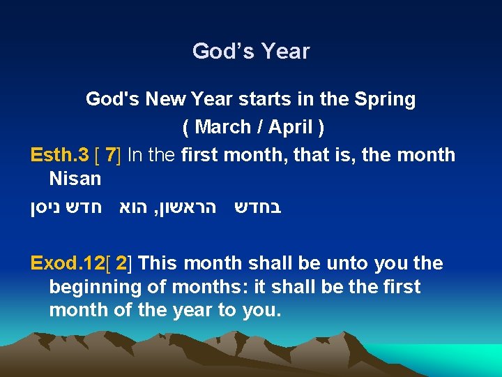 God’s Year God's New Year starts in the Spring ( March / April )