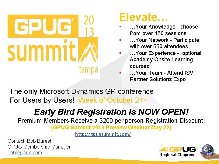 Elevate… § § …Your Knowledge - choose from over 150 sessions …Your Network - Elevate… § § …Your Knowledge - choose from over 150 sessions …Your Network -