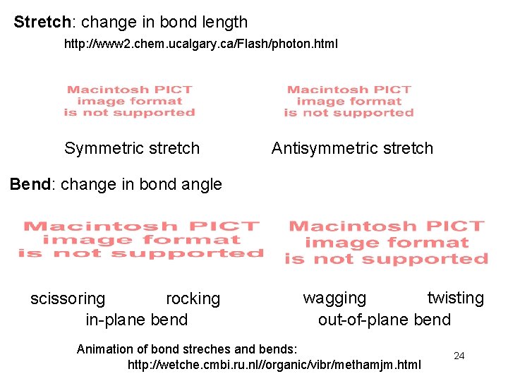 Stretch: change in bond length http: //www 2. chem. ucalgary. ca/Flash/photon. html Symmetric stretch