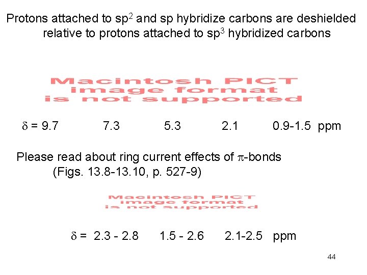 Protons attached to sp 2 and sp hybridize carbons are deshielded relative to protons