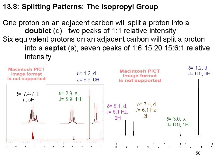 13. 8: Splitting Patterns: The Isopropyl Group One proton on an adjacent carbon will