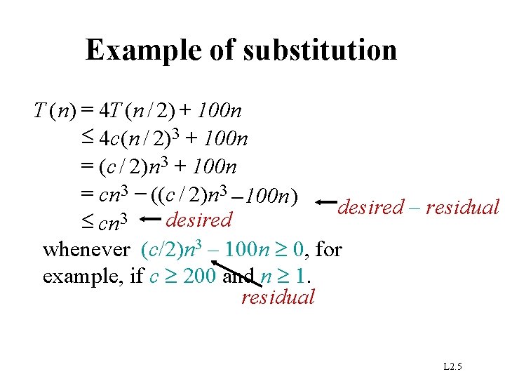 Example of substitution T ( n) 4 T ( n / 2) 100 n