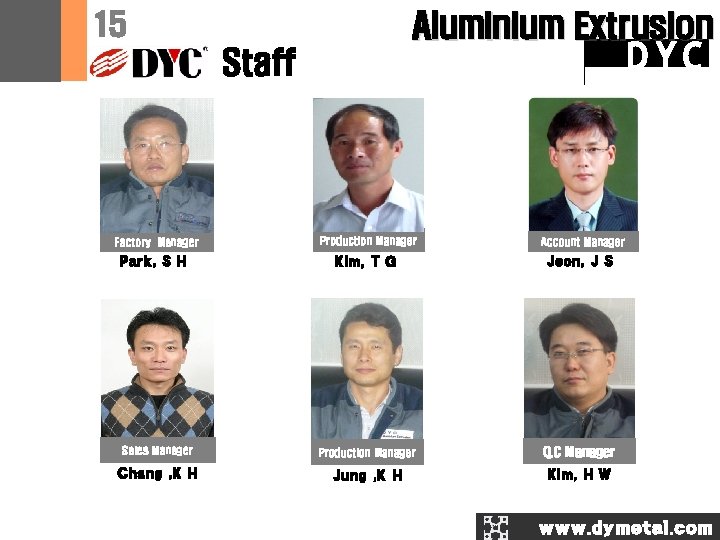 15 Aluminium Extrusion DYC Staff Factory Manager Park, S H Production Manager Account Manager