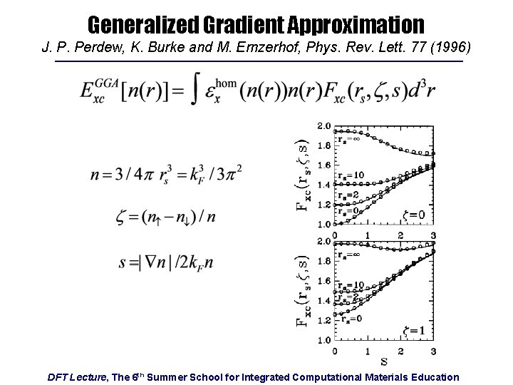 Generalized Gradient Approximation J. P. Perdew, K. Burke and M. Ernzerhof, Phys. Rev. Lett.