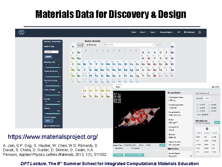 Materials Data for Discovery & Design https: //www. materialsproject. org/ A. Jain, S. P.