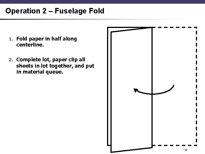 Operation 2 – Fuselage Fold 1. Fold paper in half along centerline. 2. Complete