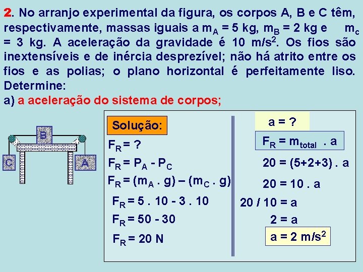 2. No arranjo experimental da figura, os corpos A, B e C têm, respectivamente, 2. No arranjo experimental da figura, os corpos A, B e C têm, respectivamente,