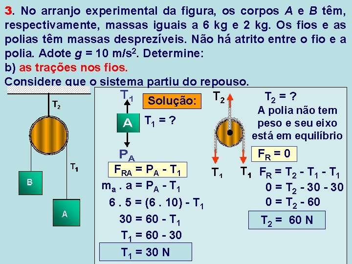 3. No arranjo experimental da figura, os corpos A e B têm, respectivamente, massas 3. No arranjo experimental da figura, os corpos A e B têm, respectivamente, massas