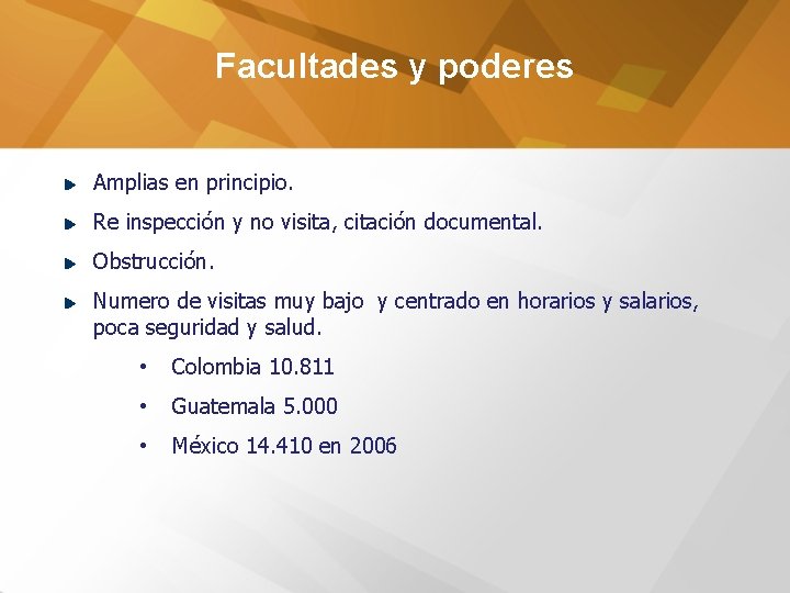 Facultades y poderes Amplias en principio. Re inspección y no visita, citación documental. Obstrucción.