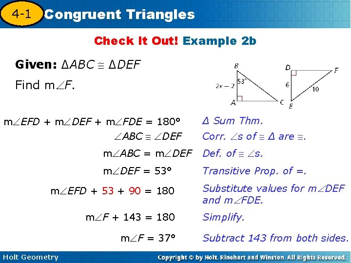 4 -1 Congruent Triangles 4 -3 Check It Out! Example 2 b Given: ∆ABC