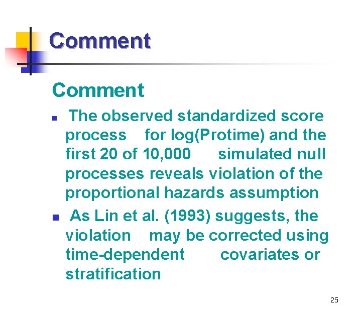 Comment n n The observed standardized score process for log(Protime) and the first 20