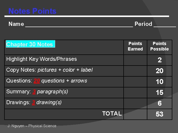 Notes Points Name _________________ Period _______ Points Earned Chapter 30 Notes Highlight Key Words/Phrases