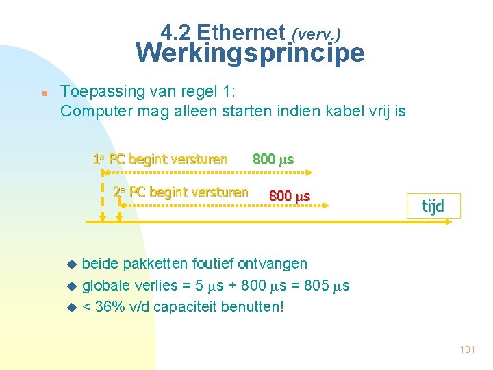 4. 2 Ethernet (verv. ) Werkingsprincipe n Toepassing van regel 1: Computer mag alleen