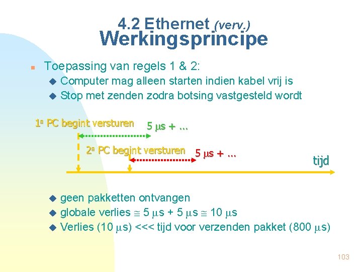 4. 2 Ethernet (verv. ) Werkingsprincipe n Toepassing van regels 1 & 2: Computer