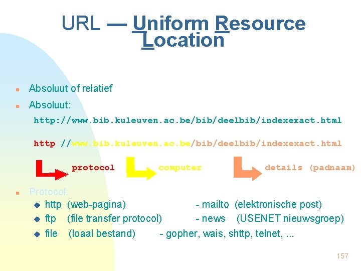 URL — Uniform Resource Location n Absoluut of relatief n Absoluut: http: //www. bib.