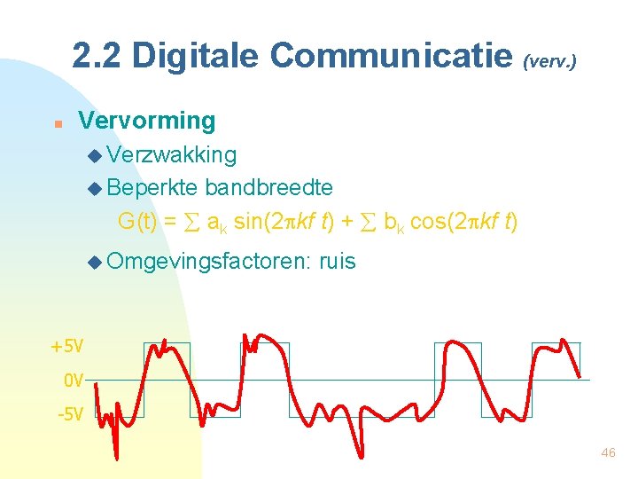 2. 2 Digitale Communicatie (verv. ) n Vervorming u Verzwakking u Beperkte bandbreedte G(t)